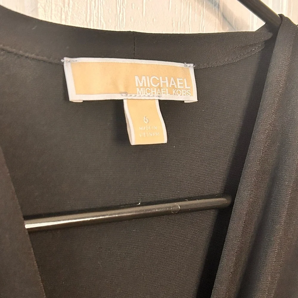 Michael Kors Women’s Black V-Neck High-Low‎ Wrap Midi Dress Size 6 Short Sleeve